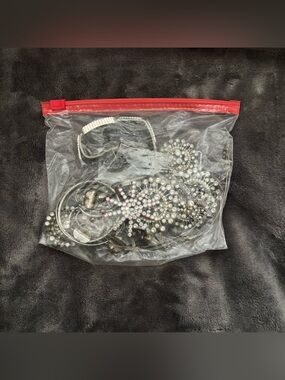 Silver and Clear Gem Jewelry Bag Bundle Lot